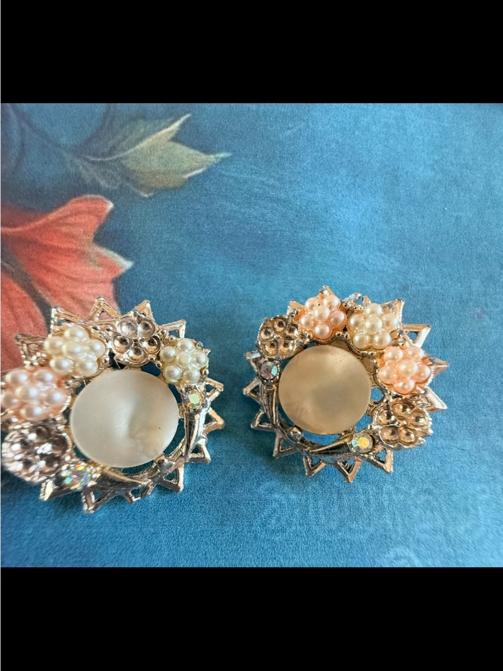 Rhinestone clip-on earrings.